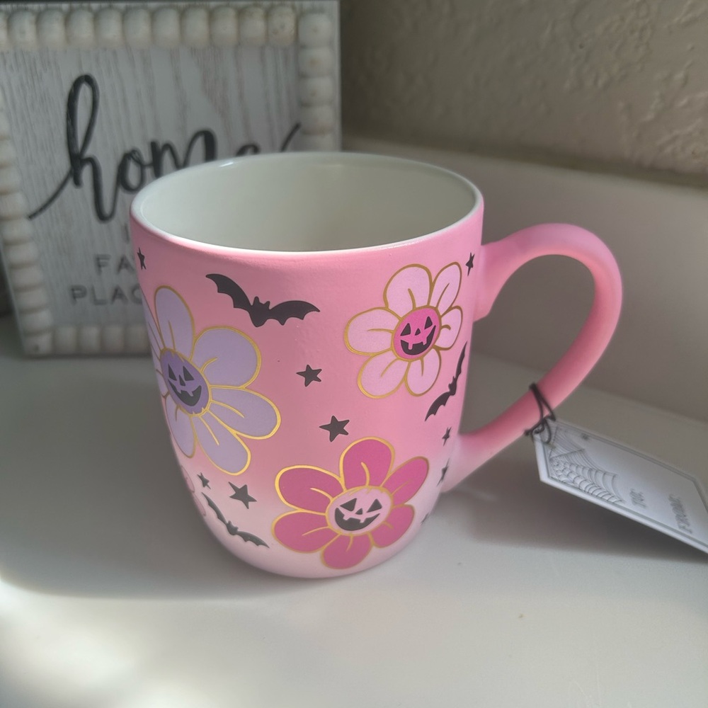 Cobwebs and Cauldrons Soft Touch Flower Jack o Lanterns Print Mug 🎃💖